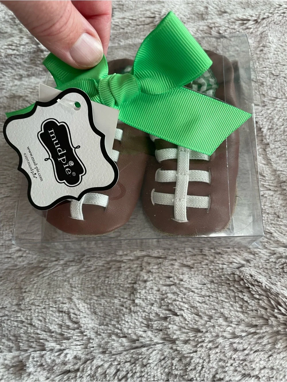 New in box 6-12M Mud Pie Brown Baby Soft Sole Football Shoes